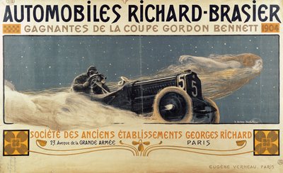 Poster zeigt Automobile Richard-Brasier, Gewinner des Gordon Bennett Cups, 1904 von Henri Jules Ferdinand Bellery Defonaines